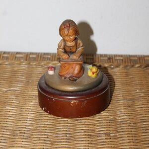 Reuge Swiss Musical Movement Figurine – Girl Reading with Duck & Mushroom
